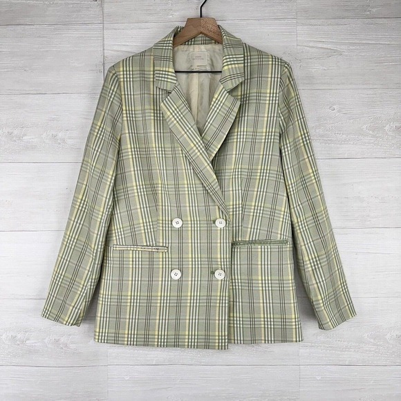 Urban Outfitters Womens Oversized Double Breasted Blazer Size Medium Plaid Green - Picture 14 of 14
